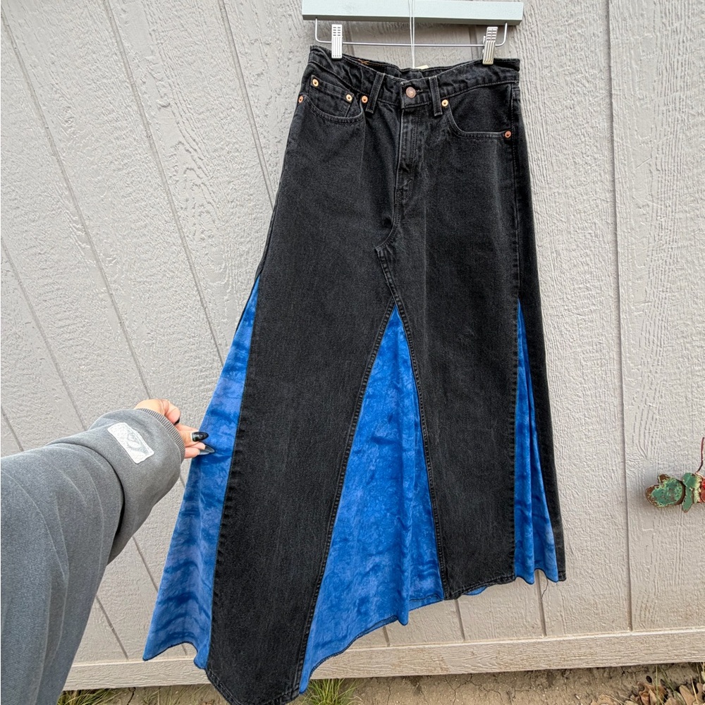 Levi's Asymmetrical Black and Blue Denim Skirt